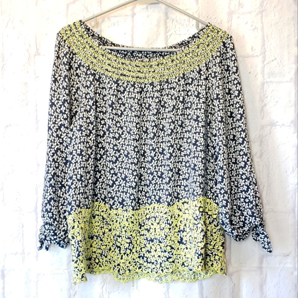 FEVER Embroidery Floral Peasant Top